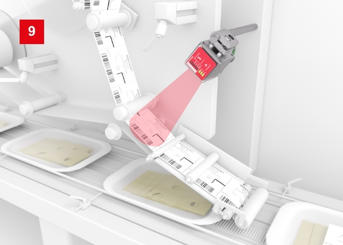 Codeleser DCR200 zur Identifikation des Primärlabels und Lesbarkeitsprüfung des Drucks am Etikettierer