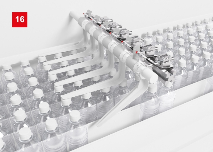 Induktivsensor IS zur Gassenkontrolle mit Bügel bei Gebindebildung von Flaschen und Dosen